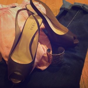 Guess Brown Sling Back Heels